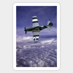Mustang Fighter Patrols the Skies Above the Clouds Sticker